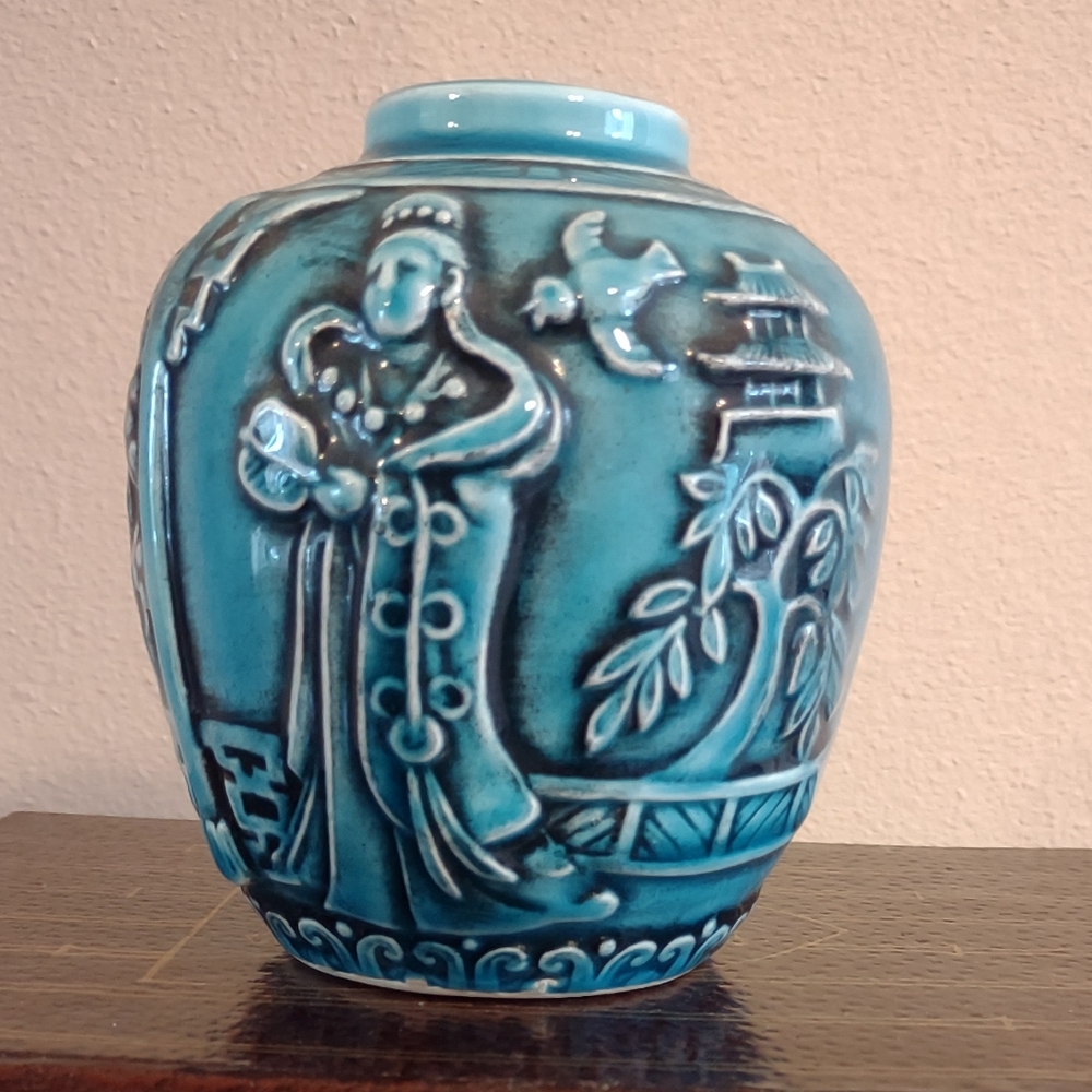 Vintage Tilso Japan Blue Ceramic Ginger Jar